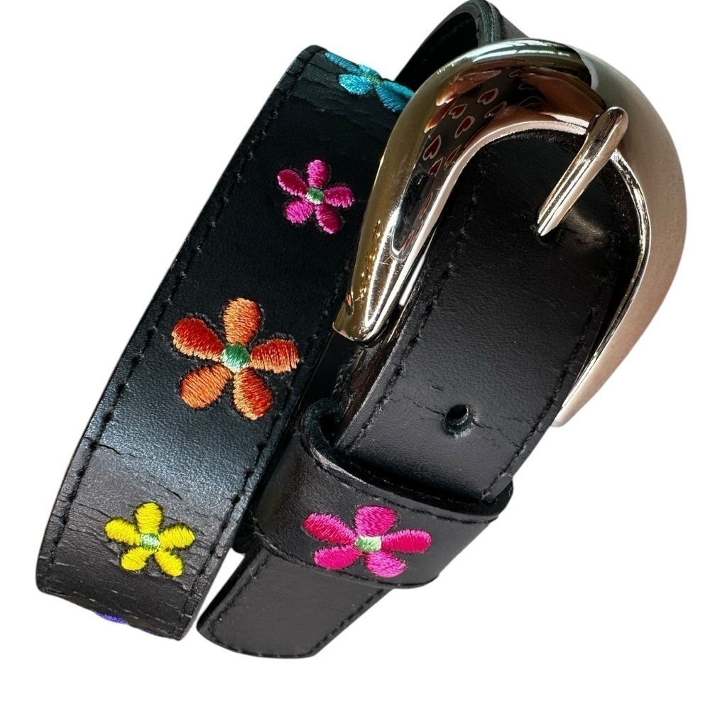 Capezio Vintage Black Leather Belt with Flower Embroidery sz SM